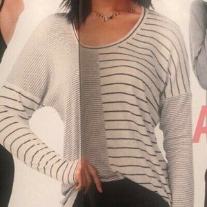 CAbi Pivot Tee Heather Gray with Black Stripes Long Sleeve Sz S #3806 EUC